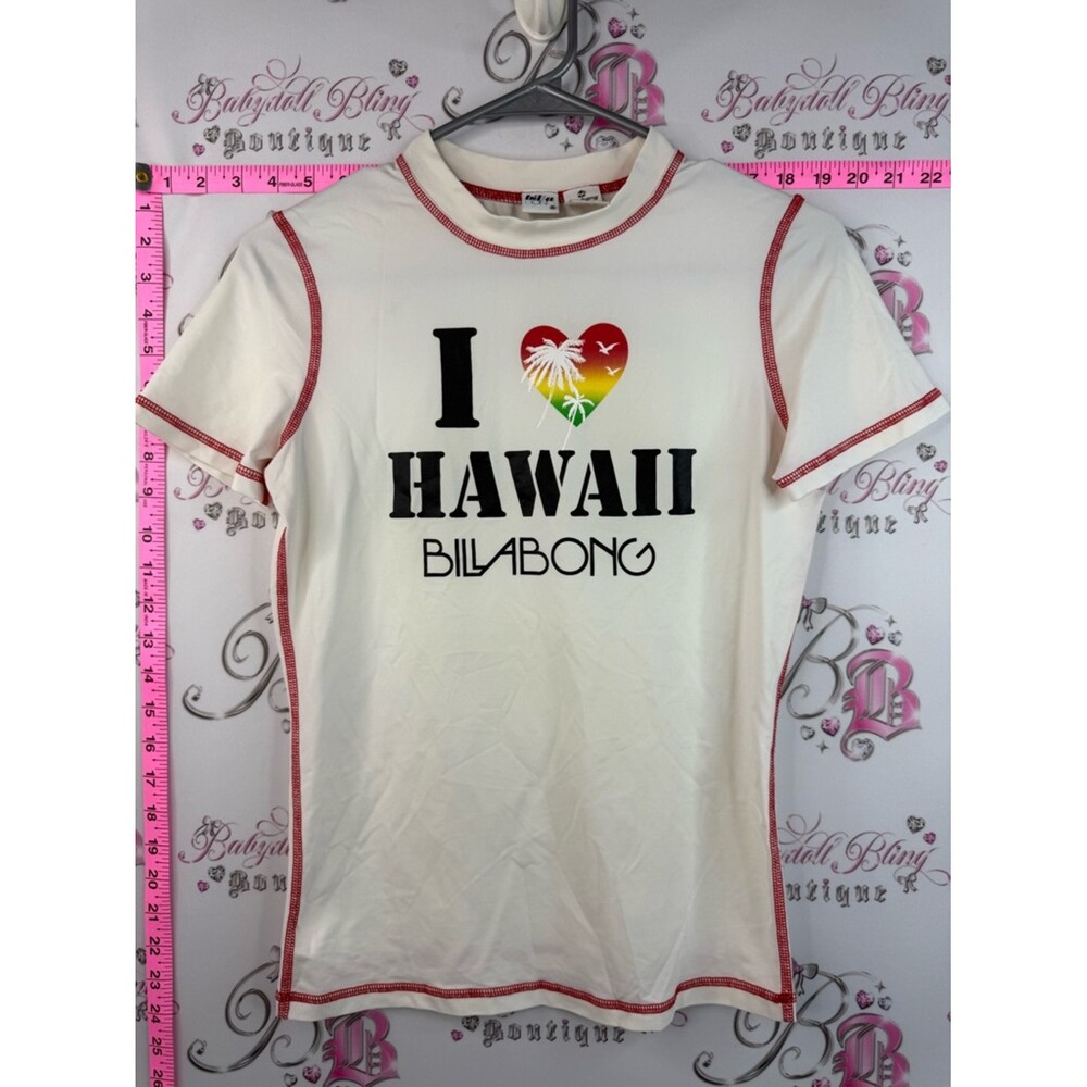 Billabong rash guard sun shirt beach  "I Love Hawaii" White Tee with Red Trim